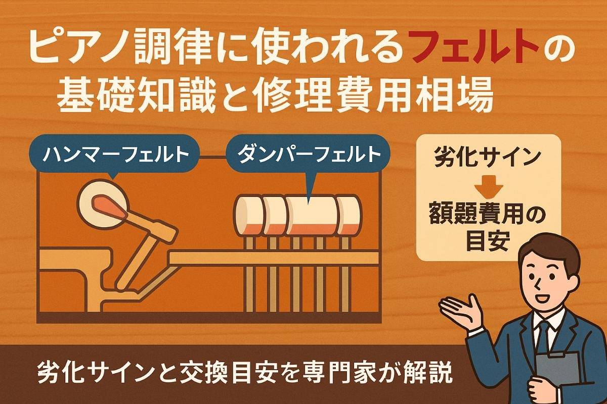 ピアノ調律に使われるフェルトの基礎知識と修理費用相場｜劣化症状と交換タイミングを専門家が解説